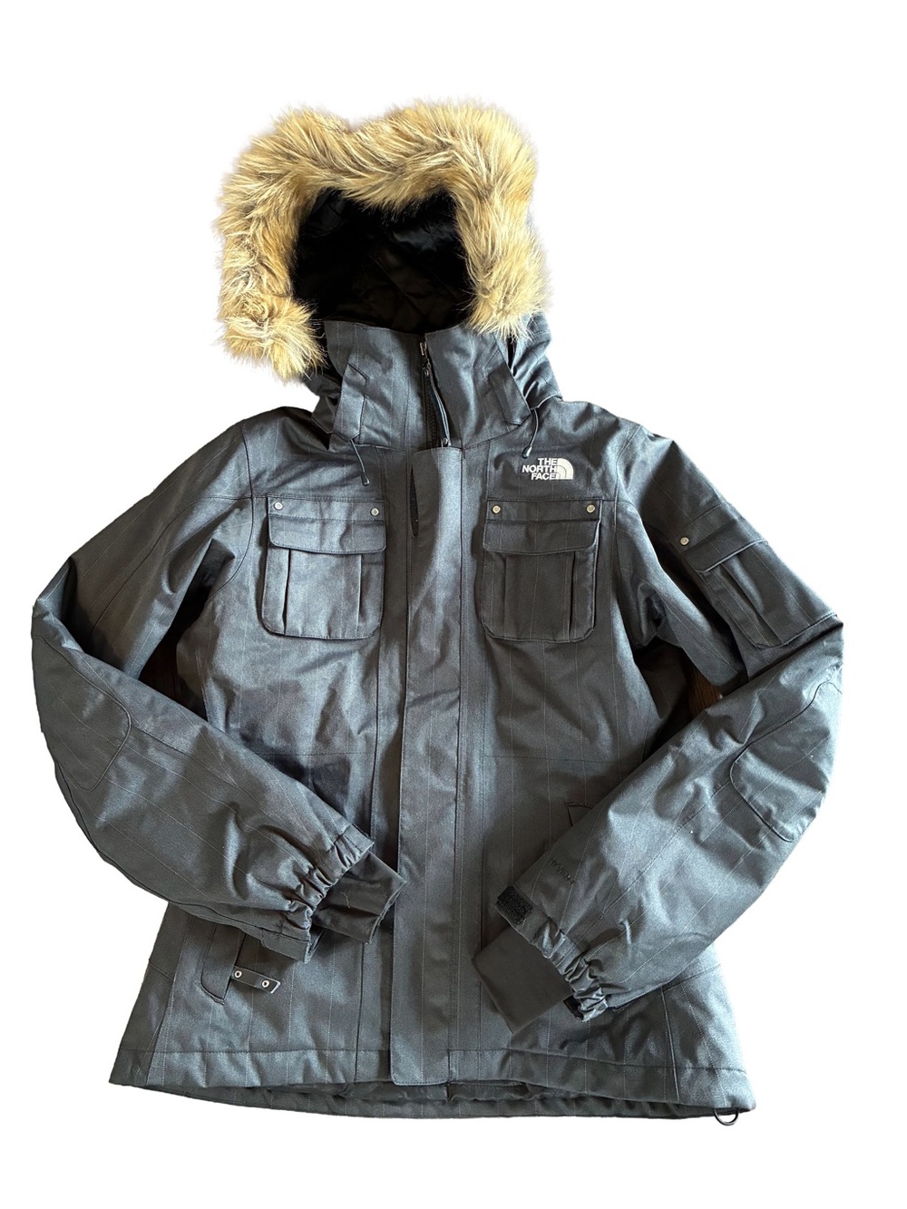 The North Face Baker Deluxe Ski Jacket Women’s Small Gray Faux Fur Hood
